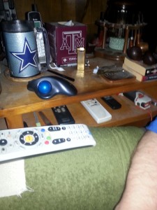 Flat-bottom's four remotes, all necessary to turn on TV