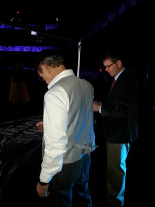 Sand Artist Joe and his agent preparing for 500 screaming fans.