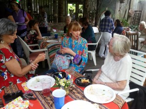 Visiting with guests at Sister Sara's. 