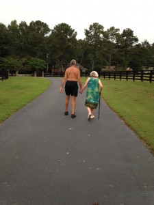 Mom and Al strolling at sister-n-law's house.