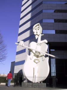 Cellist in front of Lyric Center