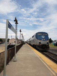 Train on a platform